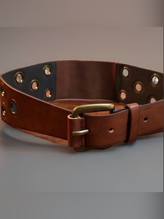 Unknown Accessories - Cognac Brass Tone Grommet Boho Hippie CHIC Waist Buckle Belt sz S/M 28" - 32"
